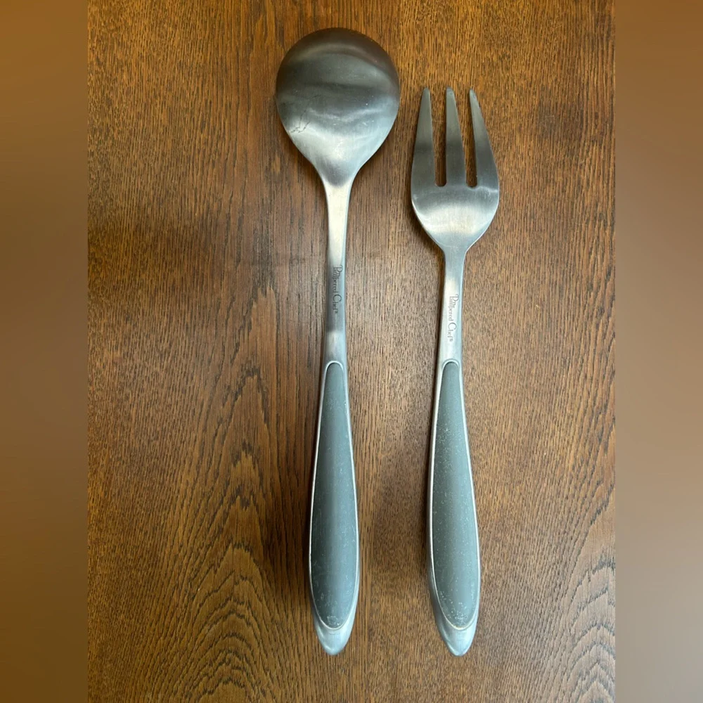 Pampered Chef serving Fork & Spoon, stainless steel classic, w/cushioned back.